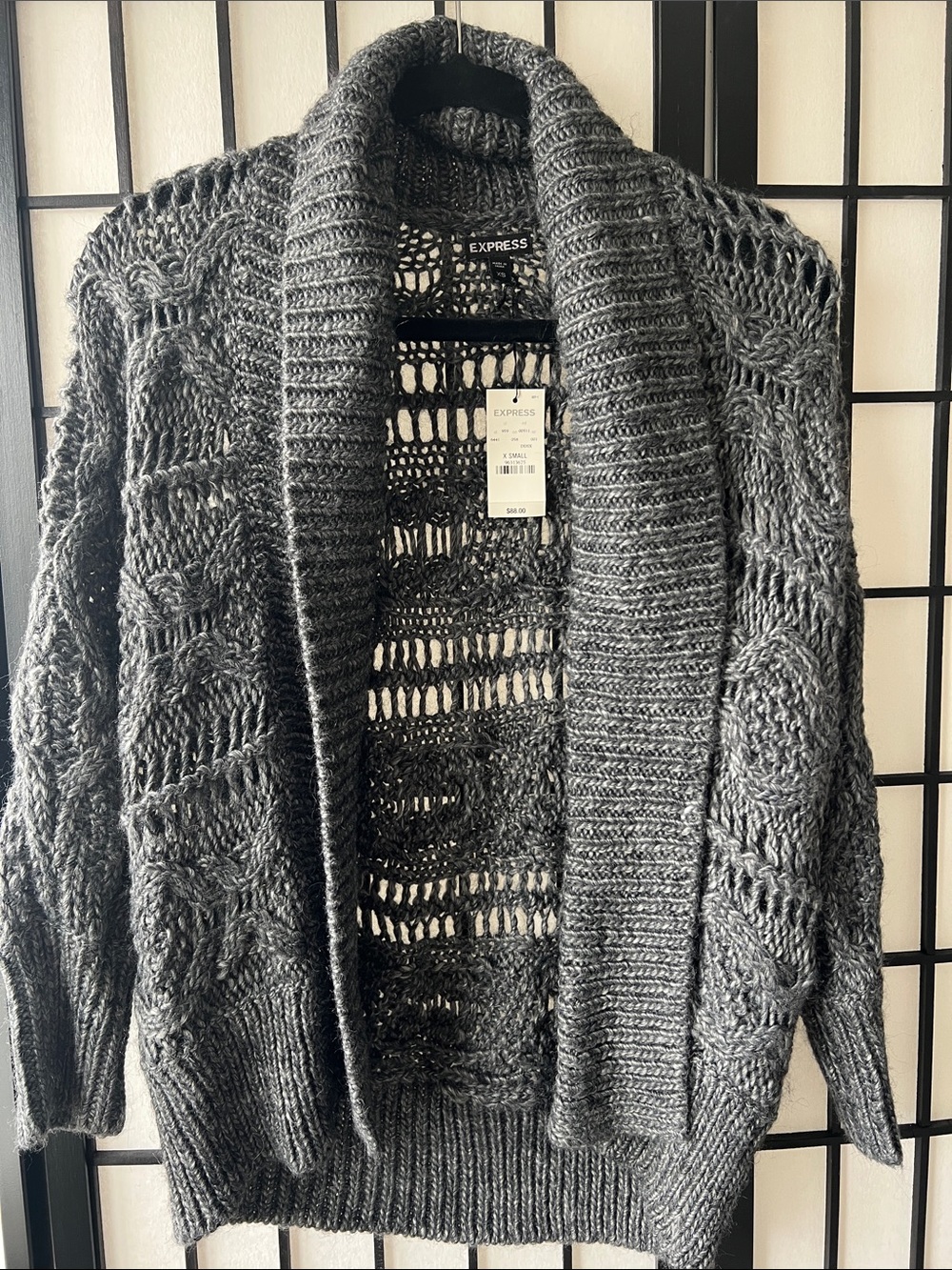 Express Open-Knit Charcoal Shawl-Collar Cardigan